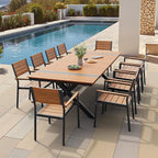 Pellebant 11 Piece Patio Table and Chairs Set for 10, Aluminum Outdoor Dining Set with Umbrella Hole, Stackable Dining Chairs & 94" Dining Table, Brown