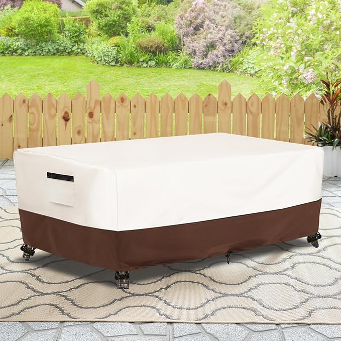Outdoor Patio Coffee Table Cover, Waterproof Rectangular Patio Side Table Cover,Patio Furniture Covers,36 x 24 x 16 inch,Beige & Brown