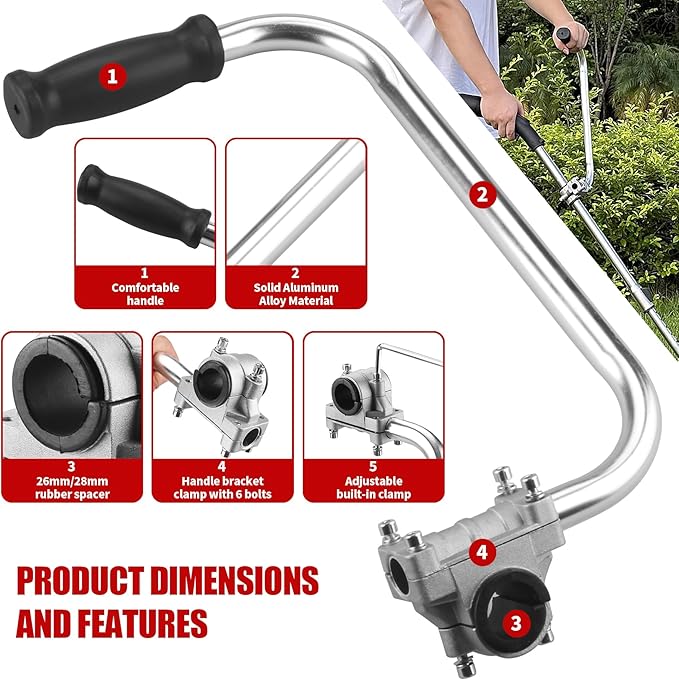 Weed Eater Handle Trimmer Handle, Weed Eater Handle Extension with Bracket Clamp, Ergonomic Trimmer Grip, Weed Wacker Attachments Aluminum Lawn Trimmer Grip for Landscaping,Lawn Care