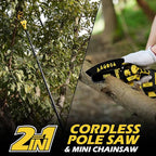 2-in-1 Cordless Pole Saw & Mini Chainsaw – 6-Inch Powerful Brushless Motor, Electric Tree Trimmer & Wood Cutter for Outdoor Pruning and Wood Cutting, Battery Included