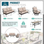 MFSTUDIO Outdoor Patio Furniture Set, 5 PCS Metal Patio Conversation Sets for 7, Modern Patio Sectional Set with High Back 3-Seat Sofa, Loveseat, 2 Swivel Sofa Chairs, 1 Coffee Table