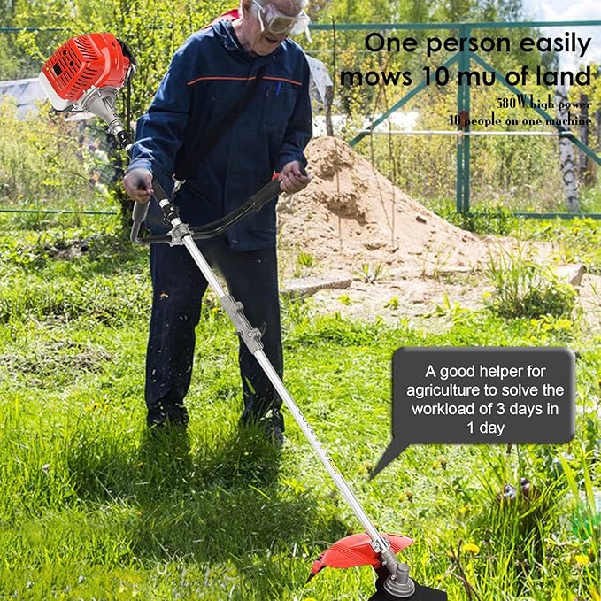 Gas Weed Wacker Cordless 2 in 1 String Trimmer, 52cc 2 Cycle Weed Eater with Anti-Slip Handle Brush Cutter Garden Tools Edger Lawn Tool (Red)