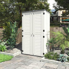 HOMSPARK Storage Shed Weather Resistance, Multi-Purpose Outdoor Storage Cabinet Waterproof, Outdoor Storage Cabinet for Garbage Cans, Lawnmower, Garden Accessories (White, Tall shed-53 cu ft)