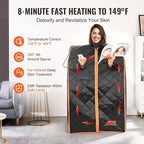 VEVOR Infrared Portable Sauna Tent, 1050W Personal Sauna Kit for Home Spa, Heated Body Therapy, Time & Temperature Remote Control with Chair & Floor Mat & Storage Bag, Black, 2.2’x 2.6’x 3.2’