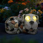 Outdoor Garden Decor Solar Dog Statue & Sculpture, Cute Dog Garden Statue, Solar Yard Decorations for Lawn Patio Front, Stone Resin Figurine ldeal Gift for Mom