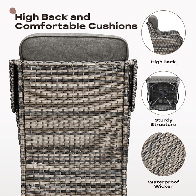 Rilyson 6 Piece Outdoor Patio Swivel Rocker Chairs, Waterproof Wicker, High Back, Deep Seating, Wide Armrest, Upgraded 6 inch Thick Cushions, Side Table, Ideal for Deck Porch Yard, Mixed Grey/Grey