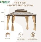 10'x12' Hardtop Gazebo Outdoor Aluminum Patio Gazebo Double Roof Galvanized Steel Canopy with Netting and Curtains for Garden, Backyard,Deck and Lawns