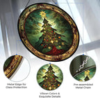 Personalized Magical Christmas Tree Suncatchers for Windows,6.3” Stained Glass Window Hangings,Hand-Painted Glass Panel Perfect for Home Décor