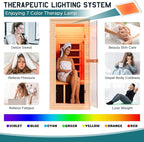 Albott Infrared Sauna 1 Person, Infrared Saunas for Home, 930W/110V Hemlock Wood Dry Sauna with Tourmaline Stone Foot Warmer, 7-Color Light Therapy & 2 Bluetooth Speakers, 27.2"x32.3"x61"
