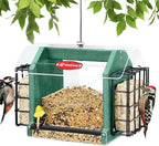 Kingsyard Hopper Bird Feeder for Outdoors Hanging, Recycled Plastic Double Suet Feeder with Clear View Windows, 3 LBS Seed, Cardinal Woodpecker Bluebird Feeder, Green