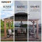 SUNJOY 11 x 13 ft. Wood Gazebo Cedar Framed Gaezbos with Black Double Steel Hardtop Roof for Garden, Backyard Shade, Matte Black Roof + Natural Wood Frame