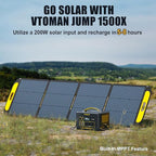 VTOMAN Jump1500X Portable Power Station, 828Wh LiFePO4 Battery Solar Generator with Jump Start, 1500W AC Outlet, 100W PD Type-C, Large Capacity Expandable to 2376Wh for Camping, RV Travel, Home Backup