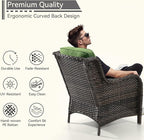 3 Pieces Outdoor Patio Chairs Set - Wicker Patio Conversation Sets with 1 Side Table, Olefin Fabric Cushions Suitable for Backyard Deck and Porch,Green