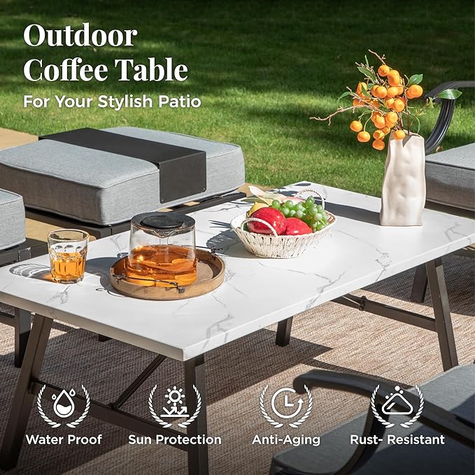 Patio Furniture Set 6 pcs, Outdoor Patio Furniture, 3-Seat Sofa, 2 Swivel Chairs, 2 Ottomans, Coffee Table and 5.75" Extra Thick Cushion, Patio Conversation Set for Garden Backyard Deck,Grey