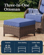 HILLGA Luxury Patio Furniture Set with 6-inch Thick Cushion, Outdoor Sectional Sofa and Coffee Table, 4PCS Wicker Conversation Set for Deck Yard and Poolside, Blue (V2)