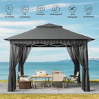 Bealife 11x11 Pop Up Gazebo Tent with Mosquito Netting, Outoor Canopy Tent with 4 Sandbags, 8 Stakes, 4 Ropes, Roller Bag, Pop Up Canopy Tent for Lawn Backyard Garden Deck, Grey