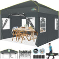 COBIZI 10x10 Pop up Canopy Tent with Sidewalls One Person Setup, Easy Outdoor Commercial Event Gazebo Shelter Enclosed Waterproof with Air Vent, 4 Sandbags for Garden,Party,Grey