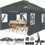 COBIZI 10x10 Pop up Canopy Tent with Sidewalls One Person Setup, Easy Outdoor Commercial Event Gazebo Shelter Enclosed Waterproof with Air Vent, 4 Sandbags for Garden,Party,Grey