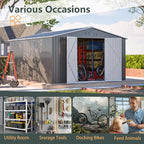 11x13 FT Outdoor Metal Storage Shed with Floor Frame, 140.5 sq.ft Heavy-Duty Garden Tool Shed with Double Doors, Waterproof Roof, All-Weather Steel Utility Shed for Backyard, Lawn, Patio