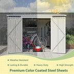 8x6 FT Outdoor Storage Shed W/Adjustable Lockable Double Side Doors,Metal Shed W/Floor Frame & 2 Air Vents,Garden Tool House W/Updated Frame Structure,for Backyard Patio Lawn,Gray