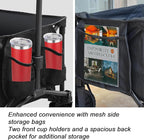 Eurmax USA Collapsible Outdoor Folding Wagon Cart All-Terrain Utility Wagon Heavy Duty Camping Patio Shopping Garden Sporting Wagon Cart with Side Bag & Cup Holder