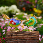 Funny Metal & Glass Bird Decor Set of 3 - Unique Colorful Indoor & Outdoor Garden Statues Whimsical Lawn Decorations Handmade Bird Sculptures Garden Decor for Outside