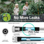 SPECILITE 150ft 304 Stainless Steel Garden Hose Metal, Heavy Duty Water Pipe with Nozzles for Yard, Outdoor - Flexible, Never Kink & Tangle, Puncture Resistant (Sliver)