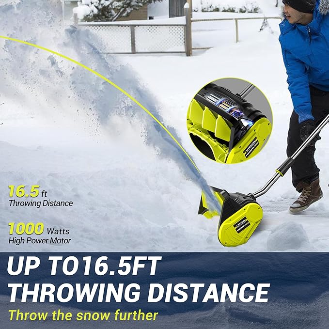 40V Brushless Cordless Snow Shovel, 13-Inch Electric Snow Blower with 2X 4.0Ah Batteries & Charger, Battery-Powered Snow Removal with 16.5FT Throw Distance for Patio, Deck, Driveway,Green