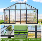 14x9.7x10 FT Polycarbonate Greenhouses for Outdoors, Large Winter Greenhouse Sunroom with 2 Adjustable Windows &Sliding Door, Walk-in Design with Aluminum Frame for Patio, Garden