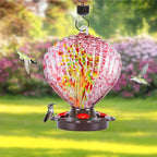 LUJII Seashell Shaped Hand Blown Glass Hummingbird Feeder for Outdoors Hanging, Rust Proof & Leak Proof, 25 fl.oz, Unique Gardening Gift for Friends, Garden & Backyard Decor, Purple