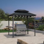 PURPLE LEAF 6' X 8' Hardtop Grill Gazebo for Patio Aluminum Barbeque Gazebo Canopy with 24 Clear Light Bulbs and Shelves Double Tiered Grey Outdoor BBQ