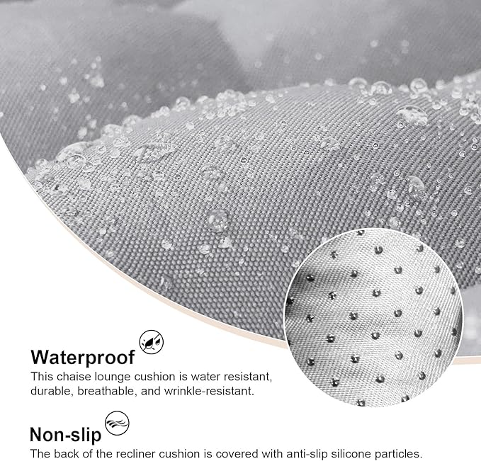 ERWUDEling Outdoor Chaise Lounge Chair Cushion 67 x 19 Inch - 4" Thick Waterproof Zero Gravity Pad Non-Slip 7D PP Cotton with 8 Ties, Machine Washable for Patio/Home/Office (Gray)