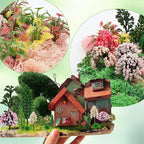 36 Pcs Mixed Model Trees with 40g Moss Pink and Green, Diorama Trees Grass Mini Fake Miniature Trees Moss for Building Model, Model Train Scenery, Natural Green Landscape, Railroad Scenery
