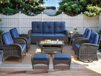 HUMMUH 9-Piece Outdoor Patio Furniture PE Wicker Patio Conversation Set,High Back Patio Couch with Ottomans Coffee Tables Outdoor Chairs for Backyard,Porch,Deck