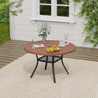 VICLLAX Outdoor Patio Round Dining Table, 41.7"x 41.7" Plastic Tabletop with Storage Shelf for Deck Lawn Garden Backyard, Walnut