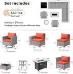 ovios 10 Pieces Patio Furniture Set, Outdoor Wicker Sectional Sofa with 42" Fire Pit Table Swivel Chairs, Modern Modular Deep Seat Rattan Couch Conversation Sets, Orange Red