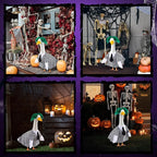Halloween Porch Goose Outfits Black and White Striped Suit and Wig Movie Clothes for 23 Inch Cement Goose Halloween Costume Outdoor Yard Lawn Garden Patio Decor