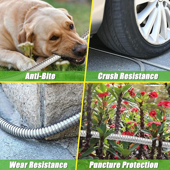 TOOLCY Metal Garden Hose 100 FT - 304 Stainless Steel Water Hose with Brass Nozzle - Heavy Duty, No Kink, Super Flexible, Durable Garden Hoses for Yard, Outdoor, Lawn
