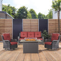 4 Piece Patio Furniture-with 50,000 BTU Gas Propane Fire Pit Table Outdoor Patio Furniture with Swivel Rocker Chairs,Outdoor Couch