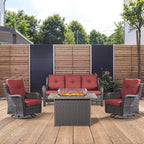 4 Piece Patio Furniture-with 50,000 BTU Gas Propane Fire Pit Table Outdoor Patio Furniture with Swivel Rocker Chairs,Outdoor Couch