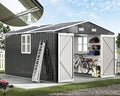 AMERLIFE 10x12x7 FT Metal Storage Shed with 2 Transparent Panels, Outdoor Tool Shed with Hinged Double Doors, Windows & Vents, Reinforced Steel Frame for Backyard Garden, DIY Workshop, Dark Gray
