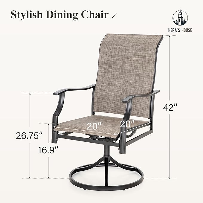 HERA'S HOUSE Patio Outdoor Swivel High-Back Rocking Chairs of 8, Outdoor Dining Chairs with All Weather Textilene Fabric,Wide Metal Armrests for Lawn, Porch or Garden