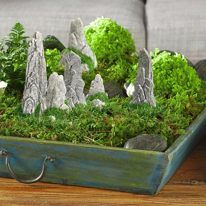 8Pcs Mini Rockery Zen Garden Accessories Mini Terrarium Decor, Miniature Mountain Bonsai Figurines for DIY Plant Pot