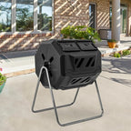 S AFSTAR Composter Tumbler Outdoor, 42-Gal Dual Chamber Tumbling Composter with 2 Sliding Doors, Metal Frame, BPA-Free Large Rotating Compost Bin Tumbler for Garden Yard Waste (Black)
