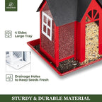 Kingsyard Bird Feeder House for Outside, Metal Mesh Wild Bird Feeder with Triple Feeders for Finch Cardinal Chickadee, Large Capacity, Weatherproof and Durable, Red