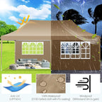 COBIZI 10x20 Pop Up Canopy with 6 Sidewall, Commercial Canopy UPF 50+ Waterproof Outdoor Gazebo with Carry Bag, Tents for Parties with Upgrade Frame, 3 Height Adjustable, Khaki