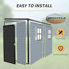 LANTRO JS 4x8FT Plastic Storage Shed with Floor, Outdoor Storage Shed with Floor Included, with 2 Windows and Lockable Door, Backyard Storage Sheds for Garden Tools, Bike, Gray and Black