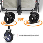 Collapsible Foldable Wagon Cart with Quick-Release Wheels & 2 Seats Camping Wagon- Heavy-Duty Utility Wagon 265LBS Capacity for Camping, Garden, Shopping (Beige)