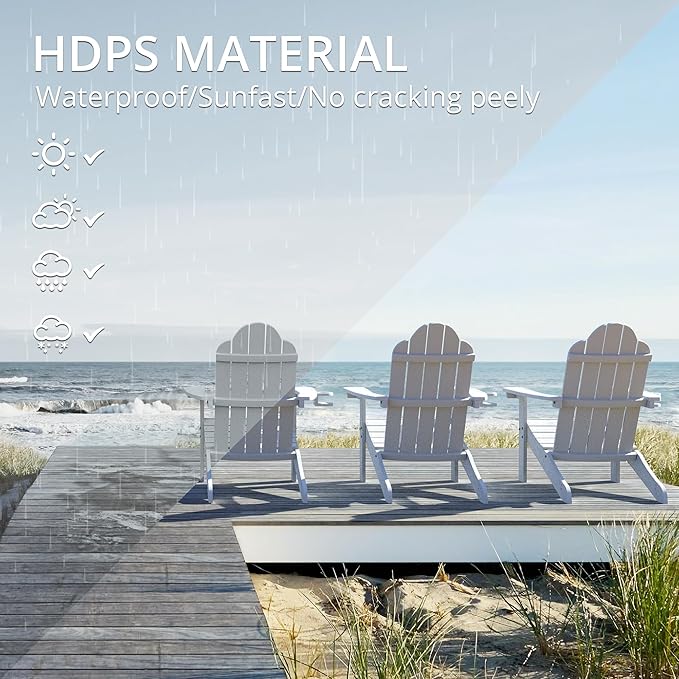 LUE BONA HDPS Adirondack Chairs Set of 4, Fire Pit Outdoor Chair Weather Resistant with Cup Holder, Modern Plastic Chair Plastic for Patio, Deck, Proch, 350LBS, White