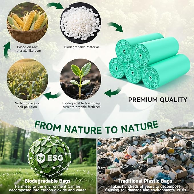 1.6 Gallon Small Trash Bags For Bathroom - Mini Garbage Bags(Fit 1.2-1.6 Gal 5-6L) 100 Count Unscented Biodegradable Compostable Waste Basket Kitchen Office Liners Strong Thick Bulk Heihaily